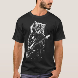 Funny Rock Cat Playing Guitar For Men Women Music  T-Shirt