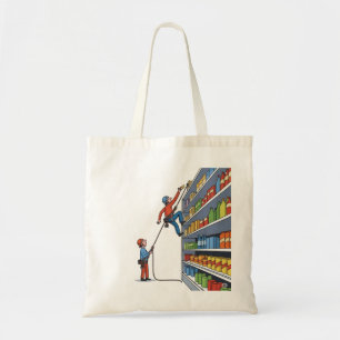 Funny Rock Climber Grocery Store Cartoon Tote Bag