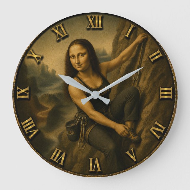 Funny Rock Climbing Mona Lisa Mountain Gift Large Clock (Front)