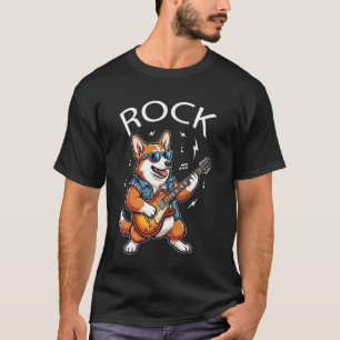 Funny Rock Corgi Playing Electric Guitar Dog Music T-Shirt