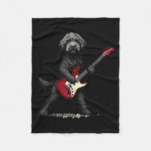 Funny Rock Goldendoodle Dog Playing Guitar Music Fleece Blanket