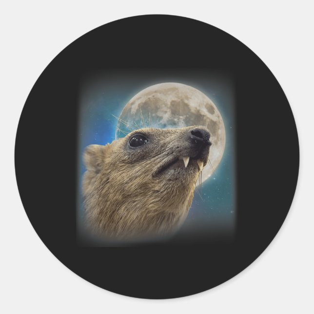 Funny Rock Hyrax With The Moon Meme  Classic Round Sticker (Front)
