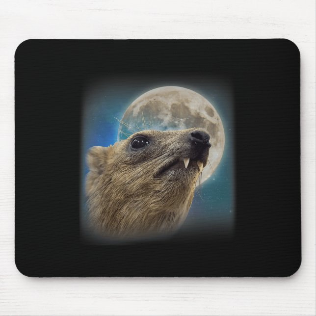 Funny Rock Hyrax With The Moon Meme  Mouse Mat (Front)