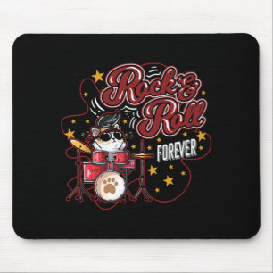 Funny Rock n Roll Forever Cool Drummer Cat Mouse Mat
