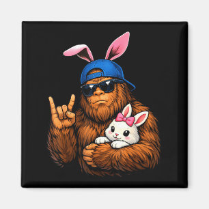 Funny Rock On Bigfoot with Bunny Easter Shirt Men Magnet