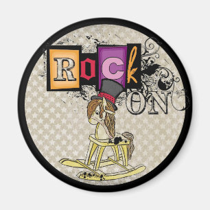 Funny rock on rocking horse magnet