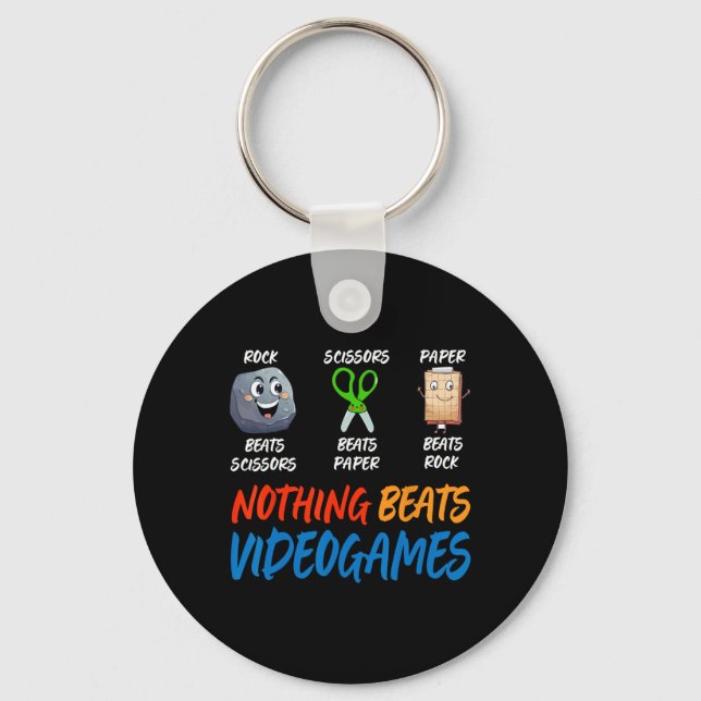 Funny Rock Paper Scissors Nothing Beats Videogames Key Ring (Front)