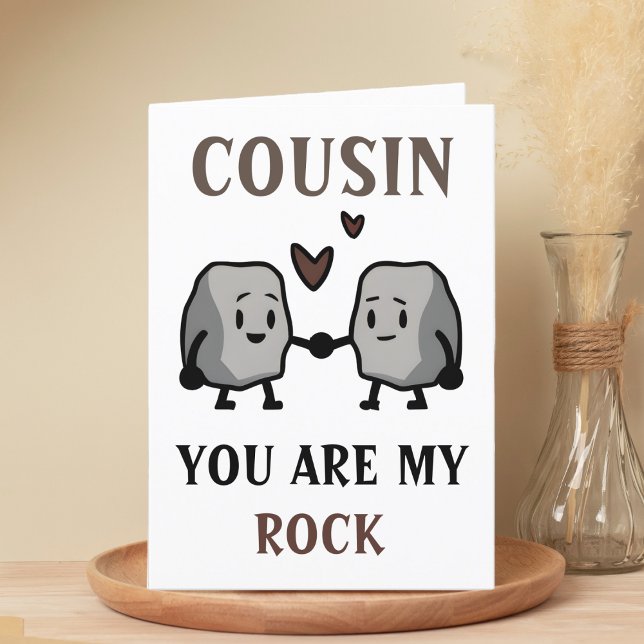 Funny Rock Pun Joke Humour Cousin Happy Birthday Thank You Card (funny you are my rock birthday card for cousin)
