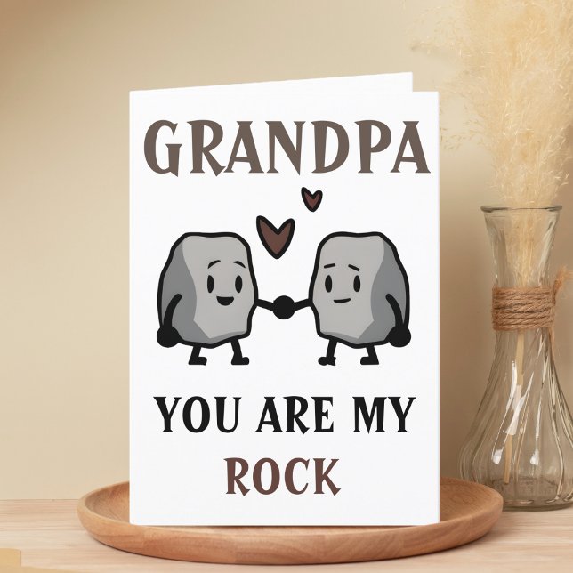 Funny Rock Pun Joke Humour Cute Grandpa Fathers Da Thank You Card (grandpa you are my rock happy birthday card)