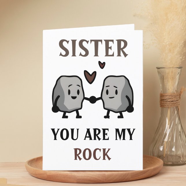 Funny Rock Pun Joke Humour Sister Happy Birthday Thank You Card (funny you are my rock birthday card for sister)
