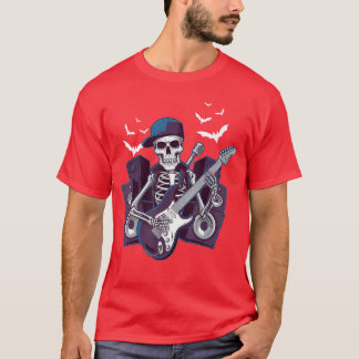 Funny Rocker Skeleton Cap Skater Cool Halloween Pu T-Shirt