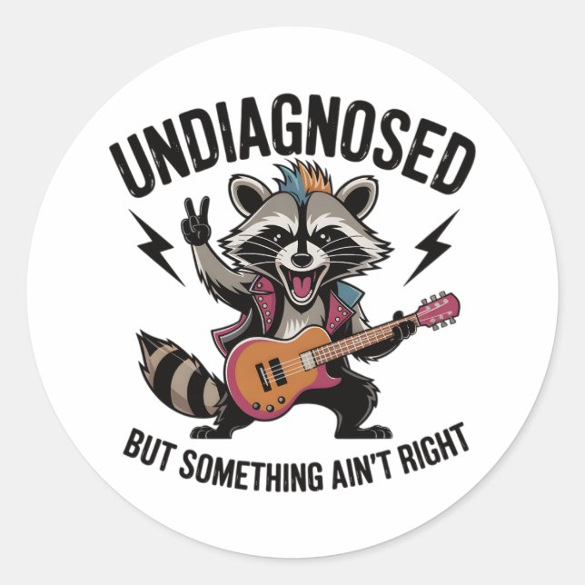 Funny Rocking Racoon Classic Round Sticker (Front)