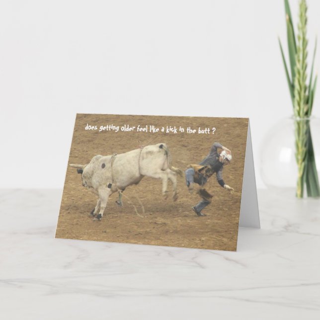 Funny Rodeo Over the Hill Birthday, Bull Rider Card (Front)