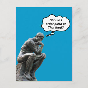 Funny Rodin Thinker Statue - Pizza or Thai Food? Postcard
