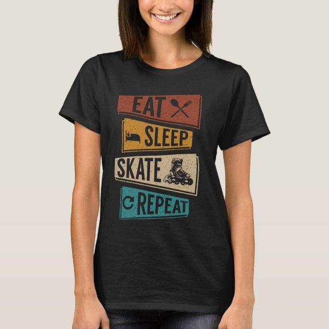 Funny Roller Skating Eat Sleep Skate Repeat T-Shirt (Front)