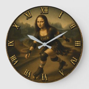 Funny Roller Skating Mona Lisa Skater Gift Large Clock