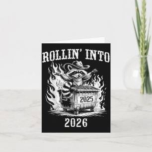 Funny Rollin' Into 2026 Vintage New Year Raccoon M Thank You Card