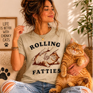 Funny Rolling Fatties Cute Fat Cat Tabby T-Shirt