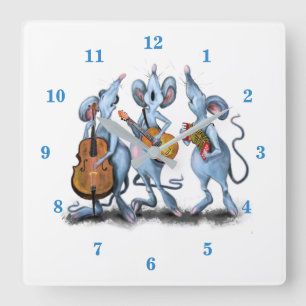 Funny Romantic Mouse Band - Cartoon Animal Drawing Square Wall Clock