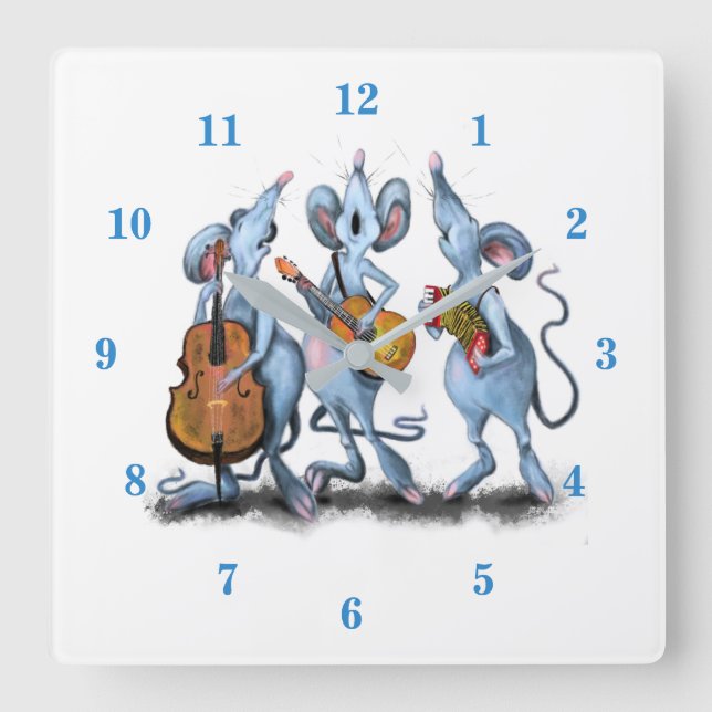 Funny Romantic Mouse Band - Cartoon Animal Drawing Square Wall Clock (Front)