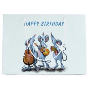 Funny Romantic Mouse Band - Happy Birthday - Fun Large Gift Bag