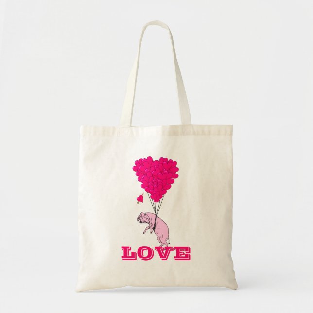 Funny romantic pig valentines love tote bag (Front)