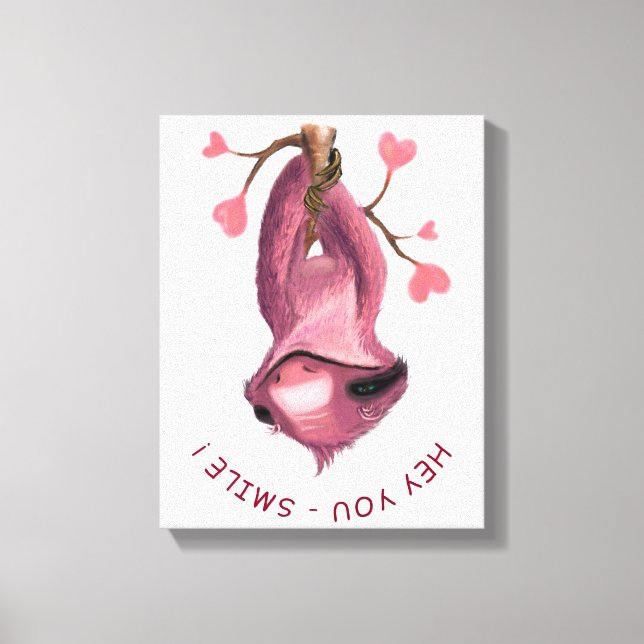 Funny Romantic Sloth Smile Canvas Print (Front)