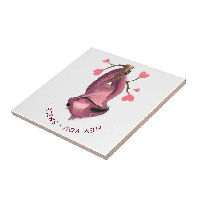 Funny Romantic Sloth Smile Cartoon Animal Drawing  Tile (Side)
