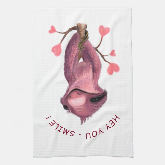 Funny Romantic Sloth Smile Kitchen Towel  (Vertical)