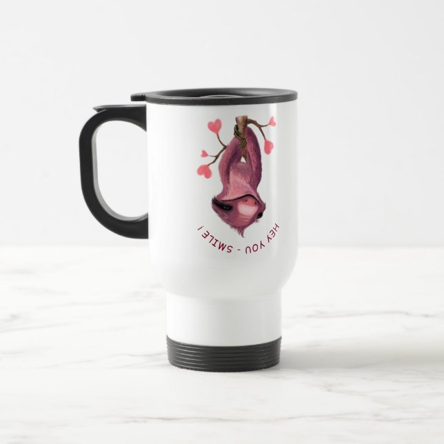 Funny Romantic Sloth Smile Travel Mug (Left)