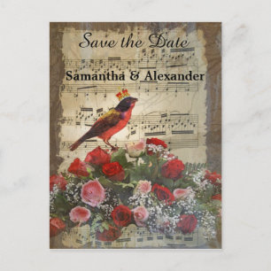Funny romantic vintage collage save the date announcement postcard