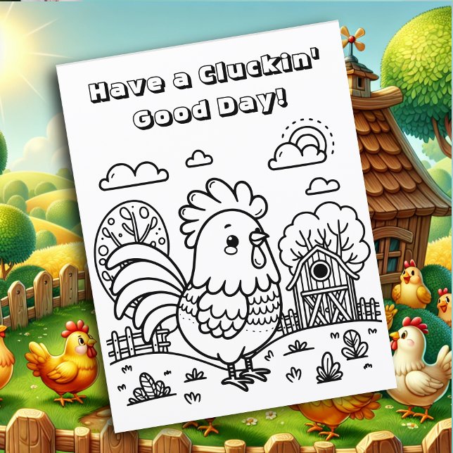 Funny Rooster and Chicken Pun Colour Me (Creator Uploaded)