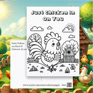 Funny Rooster and Chicken Pun Colour Me Postcard