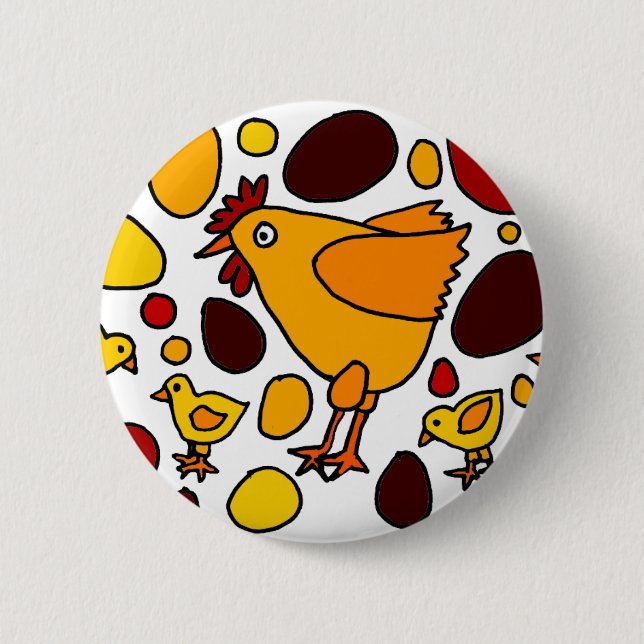 Funny Rooster and Chickens Art Abstract 6 Cm Round Badge (Front)