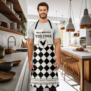 Funny Rooster Black and off-White Apron