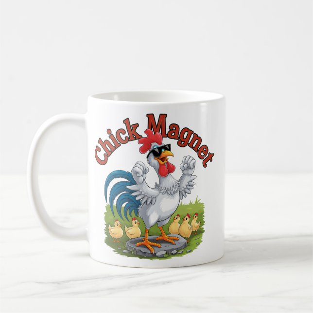 Funny Rooster Cartoon Design Gift-Chick Magnet Coffee Mug (Left)