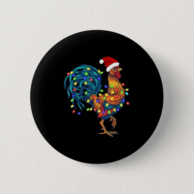 Funny Rooster Chicken Christmas Lights Pajama Farm 6 Cm Round Badge (Front)
