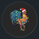 Funny Rooster Chicken Christmas Lights Pajama Farm Classic Round Sticker<br><div class="desc">Funny Rooster Chicken Christmas Lights Pajama Farmer</div>