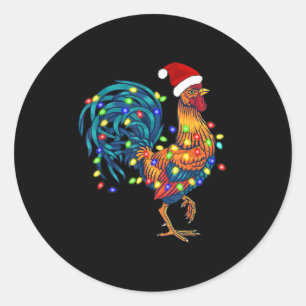 Funny Rooster Chicken Christmas Lights Pajama Farm Classic Round Sticker