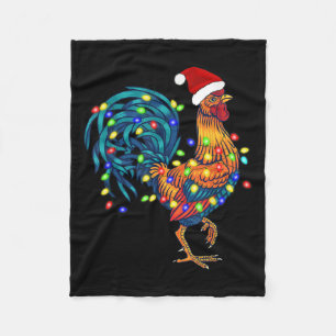 Funny Rooster Chicken Christmas Lights Pajama Farm Fleece Blanket