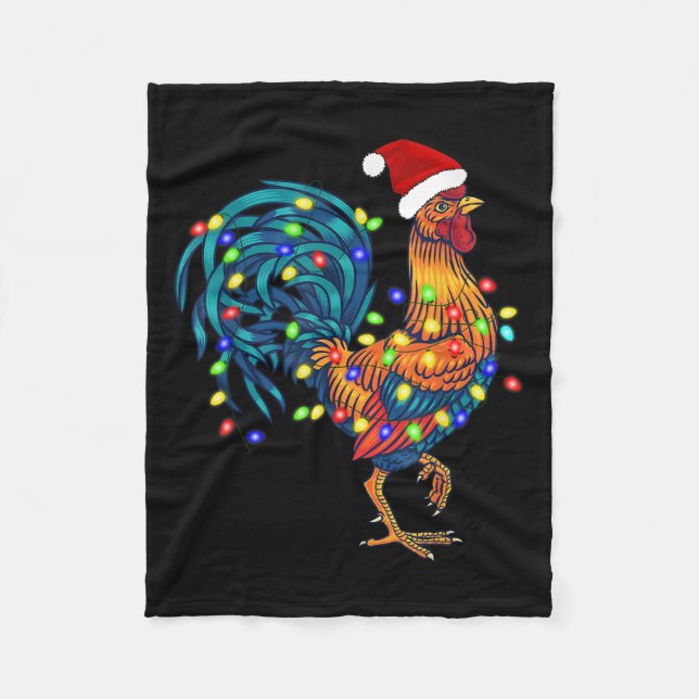 Funny Rooster Chicken Christmas Lights Pajama Farm Fleece Blanket (Front)