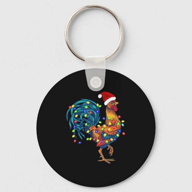 Funny Rooster Chicken Christmas Lights Pajama Farm Key Ring (Front)