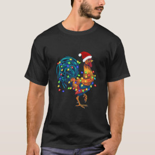 Funny Rooster Chicken Christmas Lights Pajama Farm T-Shirt