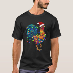 Funny Rooster Chicken Christmas Lights Pajama Farm T-Shirt