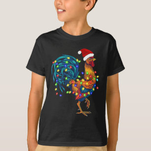 Funny Rooster Chicken Christmas Lights Pajama Farm T-Shirt