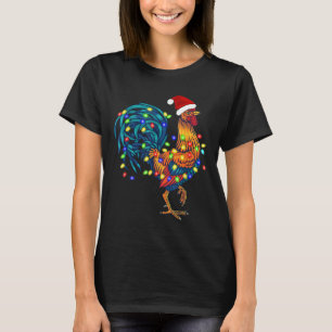 Funny Rooster Chicken Christmas Lights Pajama Farm T-Shirt