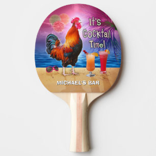 Funny Rooster Chicken Cocktail Tropical Beach Name Ping Pong Paddle