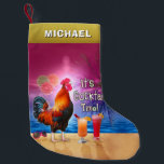 Funny Rooster Chicken Cocktail Tropical Beach Name Small Christmas Stocking<br><div class="desc">The chicken in this humourous design knows what time it is - it's time to drink, of course, because it's COCKtail time! This silly tropical art is perfect for anyone who loves the sea and chickens and margaritas and paradise and endless summer. It shows a rooster crowing with a couple...</div>