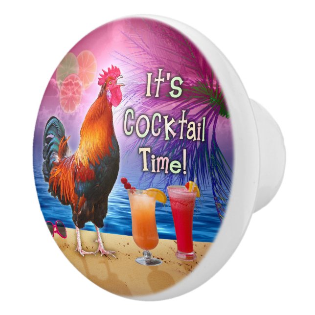 Funny Rooster Chicken Cocktails Tropical Beach Sea Ceramic Knob (Right)