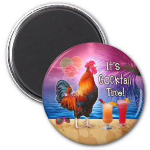 Funny Rooster Chicken Cocktails Tropical Beach Sea Magnet